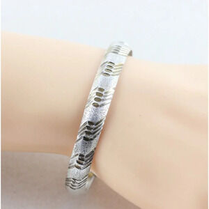 Sterling Silver Bangle Bracelet Etched Design 6 3/4 Inch